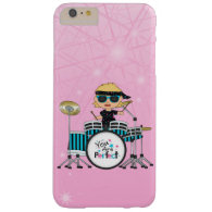 Blonde Drummer Girl with Stars on Pink Barely There iPhone 6 Plus Case