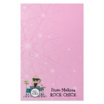 Blonde Drummer Girl with Stars on Pink Stationery Paper