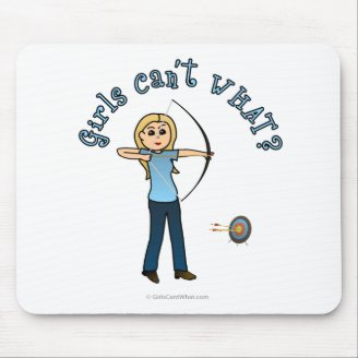 Blonde Female Archery in Blue Mousepads