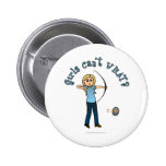 Blonde Female Archery in Blue Pinback Button