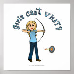 Blonde Female Archery in Blue Posters