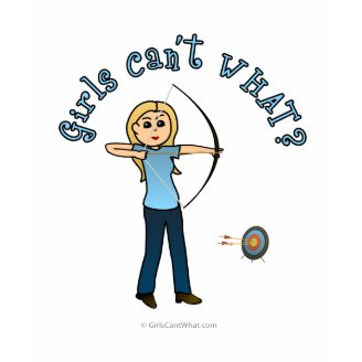 Blonde Female Archery in Blue Tee Shirt
