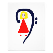 Blonde female blue bass clef red dress personalized announcements