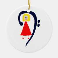 Blonde female blue bass clef red dress christmas tree ornaments