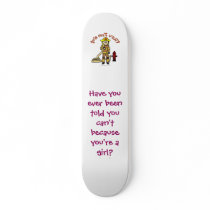 Blonde Female Fire Fighter skateboards
