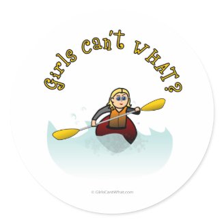 Blonde Female Kayaker Round Sticker