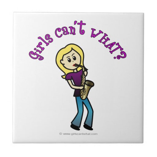 Blonde Female Saxophone Player Ceramic Tile