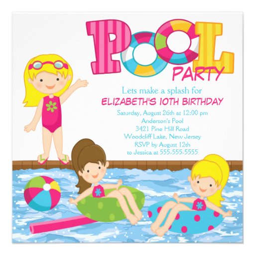 Blonde Girl Birthday Pool Party Invitation (front side)