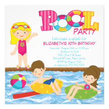 Blonde Girl Birthday Summer Pool Party Invitation