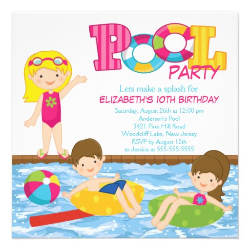 Blonde Girl Birthday Summer Pool Party Invitation (front side)