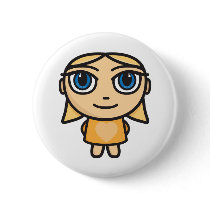 Blonde Girl Character in Yellow Button Badge