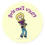 Blonde Girl Playing Saxophone Round Stickers