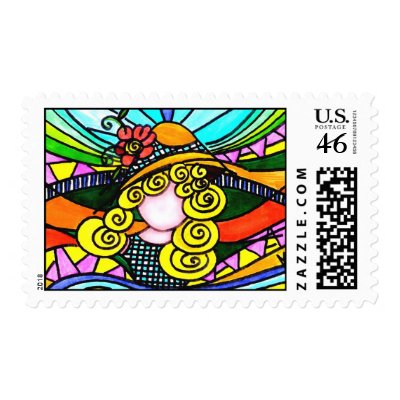 blonde girl postage stamp by aquelina