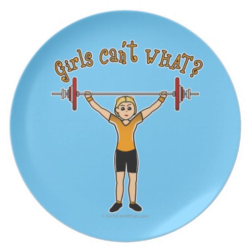 Blonde Girl Weightlifting Party Plate