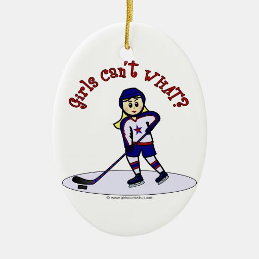 Blonde Girls Hockey Player Christmas Ornament