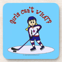 Blonde Girls Hockey Player Drink Coasters