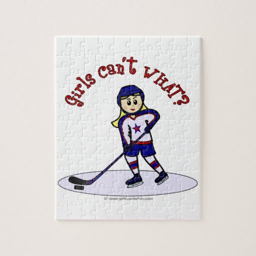 Blonde Girls Hockey Player Jigsaw Puzzles