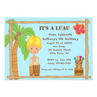 Blonde Haired Aloha Luau Birthday Invitation