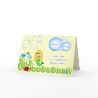 Blonde mermaid cute kids birthday party invitation card
