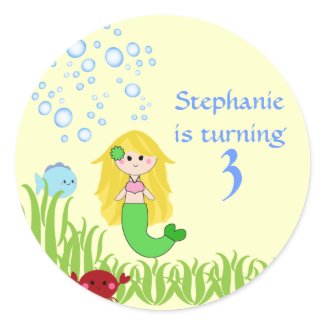 Blonde mermaid cute kids birthday stickers sticker