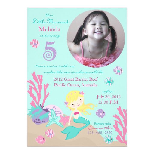Blonde Mermaid Fifth Birthday Custom Invitations