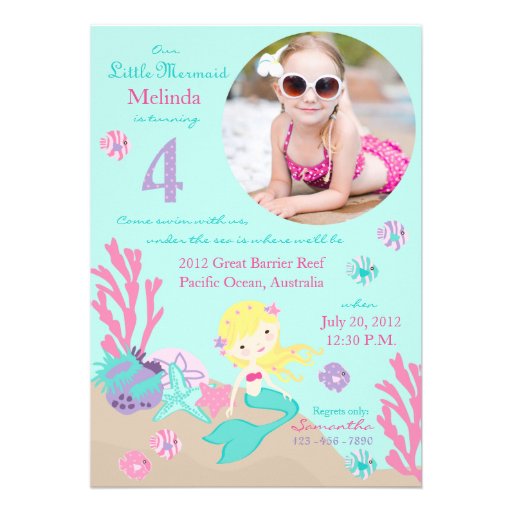 Blonde Mermaid Fourth Birthday Invitation