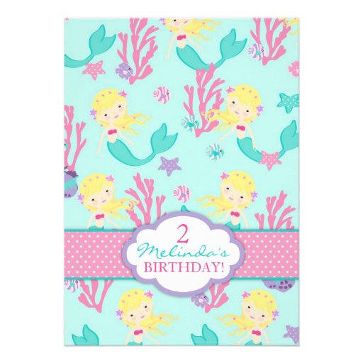 Blonde Mermaid Second Birthday Custom Announcements