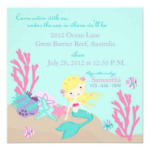 Blonde Mermaid Third Birthday Announcements