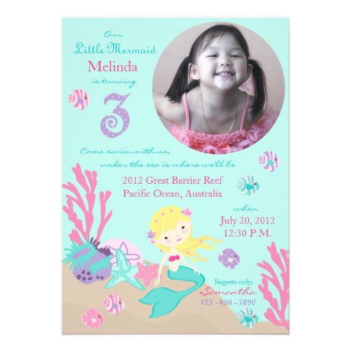 Blonde Mermaid Third Birthday Personalized Invite