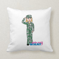 Blonde Military Girl in Camo Throw Pillow