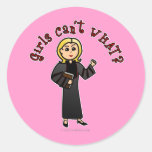Blonde Pastor Girl Round Sticker