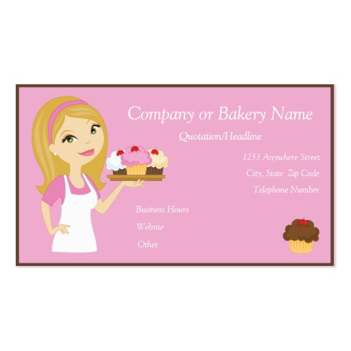 Blonde/Pink Cupcake Baker/Bakery 3 Business Card (front side)