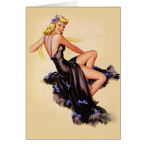 Blonde Pinup in Black Satin card