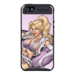 Blonde Pinup in Purple Lingerie w. Pink Background iPhone 5 Case