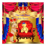 Blonde Prince Baby Shower Gold Bear Red Blue Card