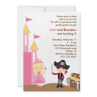 Blonde Princess and Pirate Invitation by cocoamintprints