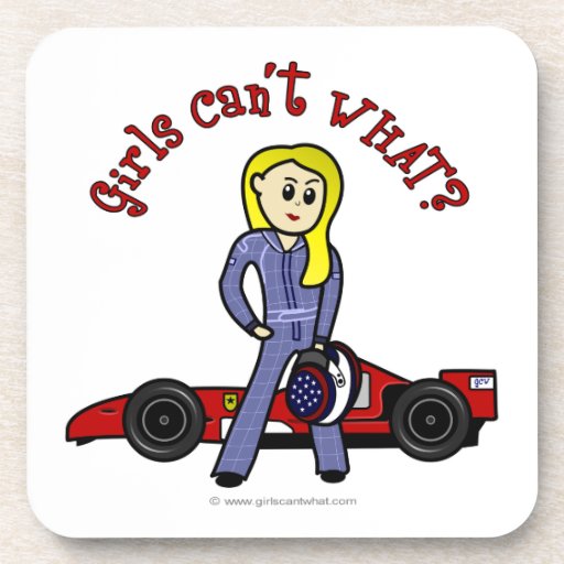 Blonde Race Car Driver Drink Coaster