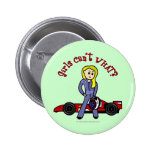 Blonde Race Car Driver Girl Button