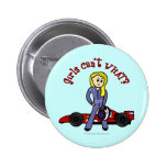 Blonde Race Car Driver Girl Button
