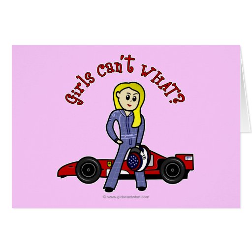 Blonde Race Car Driver Girl Greeting Card