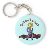 Blonde Race Car Driver Girl Keychain