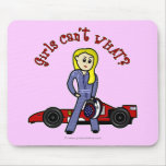 Blonde Race Car Driver Girl Mouse Pads