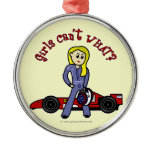 Blonde Race Car Driver Girl Christmas Tree Ornaments