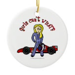 Blonde Race Car Driver Girl Ornament