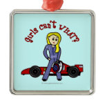 Blonde Race Car Driver Girl Christmas Tree Ornaments
