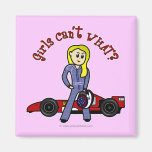 Blonde Race Car Driver Girl Refrigerator Magnet