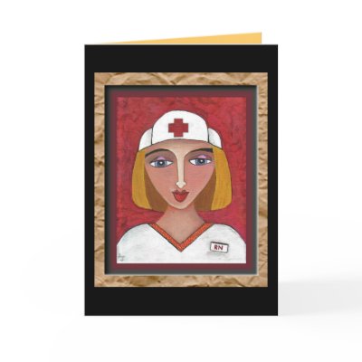 Blonde RN - folk art nurse greeting card by folkartblonde