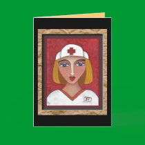 Blonde RN - folk art nurse greeting card