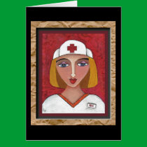 Blonde RN - folk art nurse greeting card cards