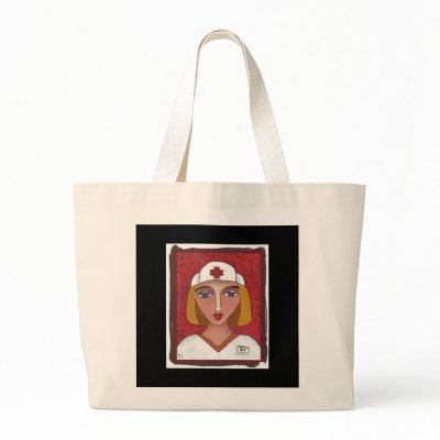 Blonde RN - folk art nurse / nursing tote bag by folkartblonde